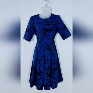 Royal Blue with Designer Black Print Dress NWOT